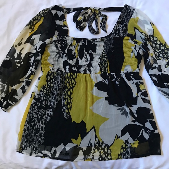 AB Studio Smocked Peplum Floral Chiffon Top Size Medium - Picture 9 of 16